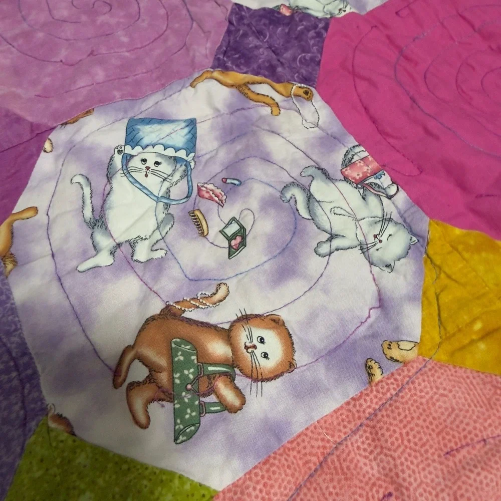 Denton Quilt Guild  Cat Lady Cotton Patchwork Purple Cat Print Makeup Purses‎